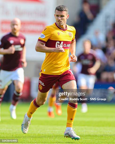 Motherwell's Paul McGinn in action during a cinch Premiership match between Heart of Midlothian and Motherwell at Tynecastle, on September 03 in...