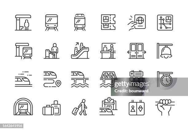 bahnhofsliniensymbole bearbeitbarer strich - verwarnung wegen verkehrsübertretung stock-grafiken, -clipart, -cartoons und -symbole