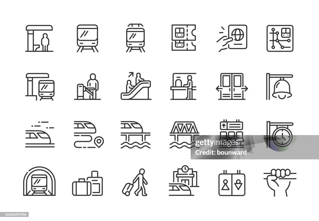 Train Station Line Icons Editable Stroke