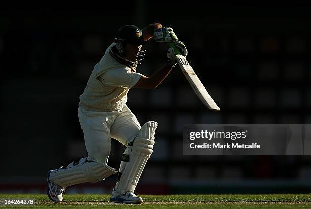 Ricky Ponting of the Tigers bats during day one of the Sheffield Shield final between the Tasmania Tigers and the Queensland Bulls at Blundstone...