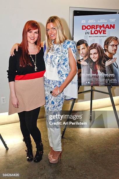 Actress Sara Rue and Actress Sophie Monk arrive at "Dorfman In Love Premiere" at Downtown Independent Theatre on March 21, 2013 in Los Angeles,...