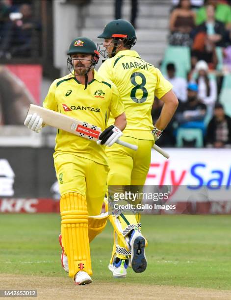 Travis Head and Mitchell Marsh of Australia during the 3rd KFC T20 International match between South Africa and Australia at Hollywoodbets Kingsmead...