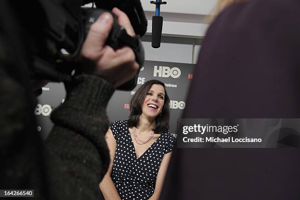 Filmmaker Alexandra Pelosi is interviewed during the New York premiere of the HBO documentary Fall to Grace at Time Warner Center Screening Room on...