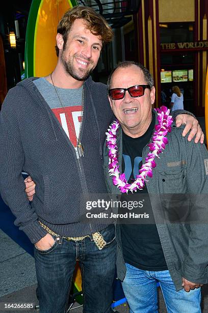 Film maker Wes Brown and surfing legend Peter 'PT' Townend arrive at Disney's 'A Deeper Shade Of Blue' surfing documentary premiere at AMC Downtown...