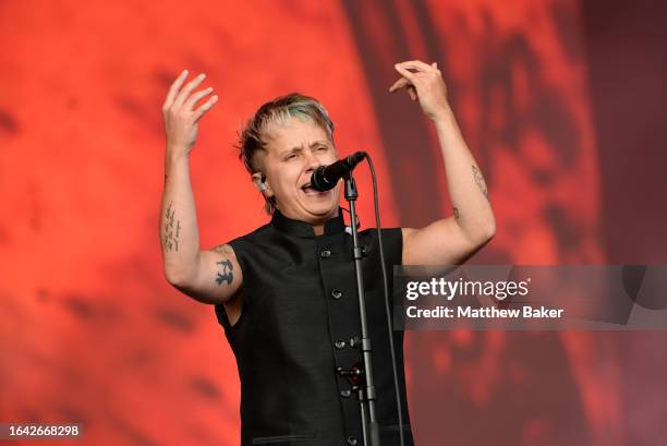 Conor Mason of Nothing but Thieves performs on Day 3 of Leeds Festival 2023 at Bramham Park on August 27, 2023 in Leeds, England.