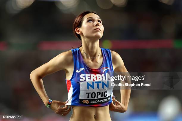 Angelina Topic of Team Serbia looks on in the Women's High Jump Final during day nine of the World Athletics Championships Budapest 2023 at National...