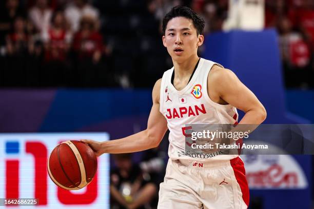 Yuki Kawamura of Japan dribbles the ball during the FIBA Basketball World Cup Group E game between Japan and Finland at Okinawa Arena on August 27,...