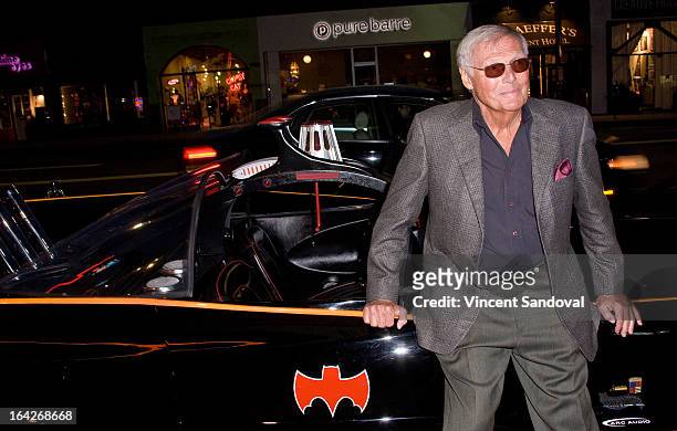 Actor Adam West attends the launch of the Batman classic TV series licensing program at Meltdown Comics and Collectibles on March 21, 2013 in Los...