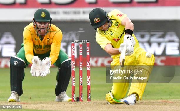 Josh Inglis of Australia during the 3rd KFC T20 International match between South Africa and Australia at Hollywoodbets Kingsmead Stadium on...