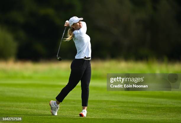 Clare , Ireland - 3 September 2023; Emma Cabrera-Bello of Spain watches her second shot on the 16th fairway during day four of the KPMG Women's Irish...