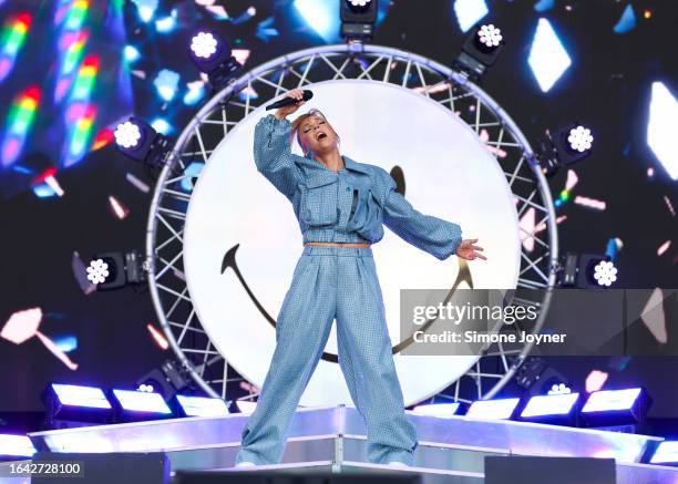 Becky Hill performs live on the main stage during day three of Reading Festival 2023 at Richfield Avenue on August 27, 2023 in Reading, England.