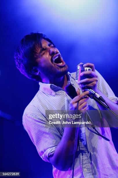 Sameer Gadhia of Young the Giant performs at the BlackBerry Z10 Launch Event at Best Buy Theater on March 21, 2013 in New York City.