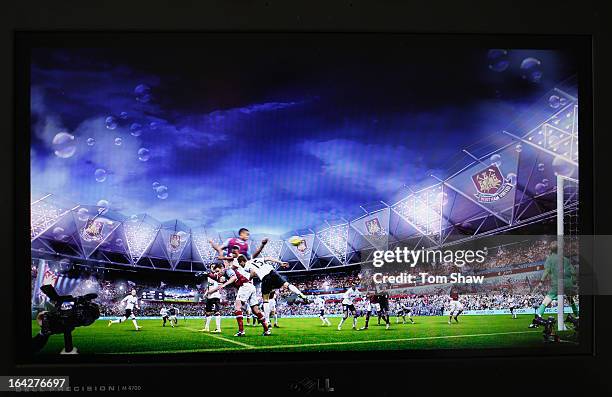 Screen grabs of artists impression of how the stadium will look with West Ham playing their matches at the Olympic Stadium during the press...