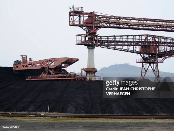 Picture taken on March 21, 2013 shows coal storage area at the EDF coal-fired plant in Blenod-les-Pont-a-Mousson,eastern France. The EDF plant...