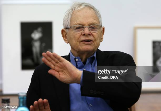 Photographer Steve Schapiro gives a press conference on March 22, 2013 at the Kunsthalle museum in Rostock, northeastern Germany. From March 23 to...