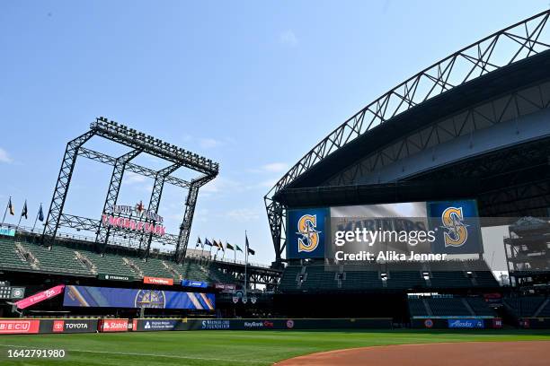 View of the LED board before the game between the Seattle Mariners and the Kansas City Royals at T-Mobile Park on August 27, 2023 in Seattle,...