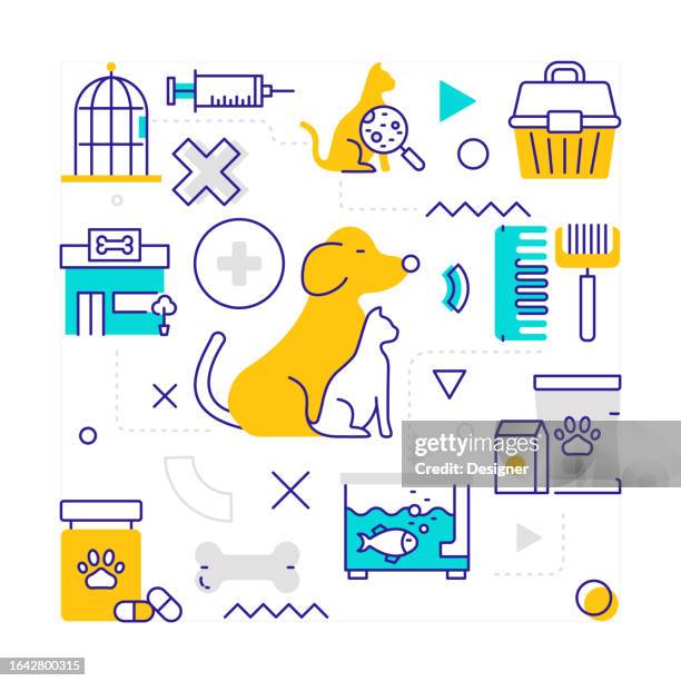 ilustrações de stock, clip art, desenhos animados e ícones de pet shop related line style banner design for web page, headline, brochure, annual report and book cover - pet equipment