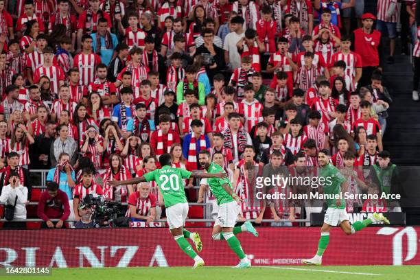 Willian Jose of Real Betis celebrates after scoring their sides first goal during the LaLiga EA Sports match between Athletic Bilbao and Real Betis...