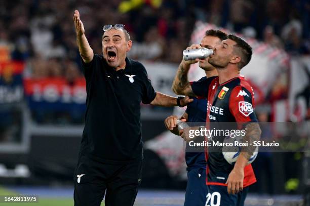 Lazio head coach Maurizio Sarri reacts during the Serie A TIM match between SS Lazio and Genoa CFC at Stadio Olimpico on August 27, 2023 in Rome,...