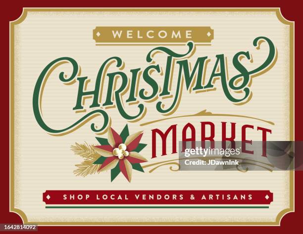 weihnachtsmarkt-schild-vorlage - weihnachtsstern stock-grafiken, -clipart, -cartoons und -symbole
