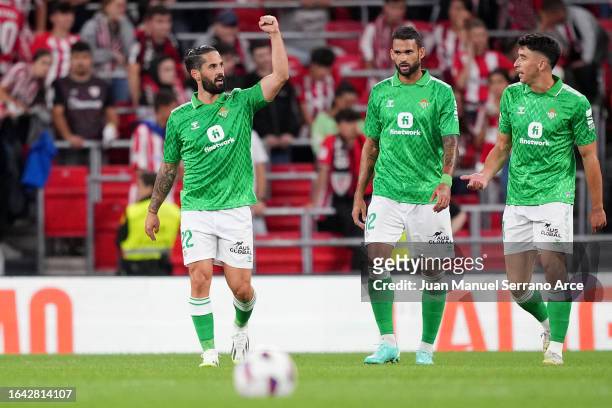 Isco of Real Betis celebrates after scoring their sides second goal during the LaLiga EA Sports match between Athletic Bilbao and Real Betis at...