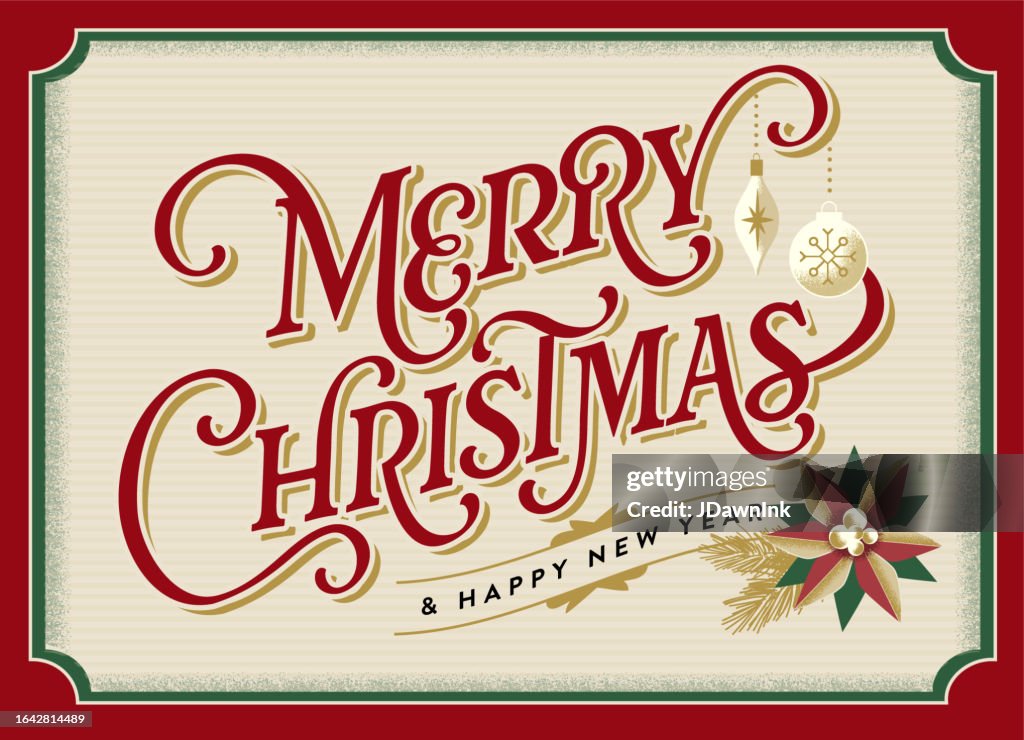 Merry Christmas greeting design template in old fashioned style