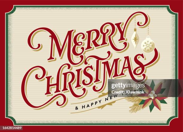 stockillustraties, clipart, cartoons en iconen met merry christmas greeting design template in old fashioned style - christmas card