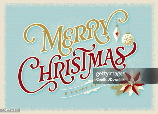 frohe weihnachten gruß designvorlage im altmodischen stil - weihnachtsstern stock-grafiken, -clipart, -cartoons und -symbole