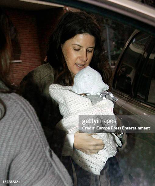 Monica Abascal presents her newborn child on March 12, 2013 in Madrid, Spain.
