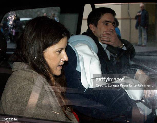 Jose Maria Aznar Jr and Monica Abascal present their newborn child on March 12, 2013 in Madrid, Spain.
