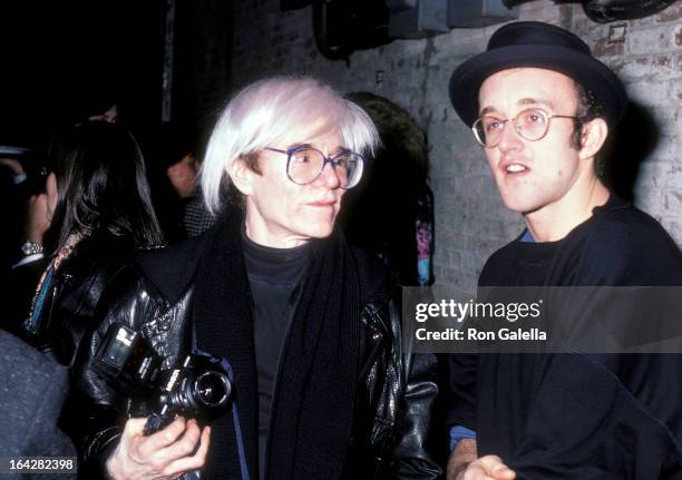 Artist Andy Warhol and artist Keith Haring attend The Tunnel Grand Opening Celebration on December 15, 1986 at The Tunnel , 220 12th Avenue in New...