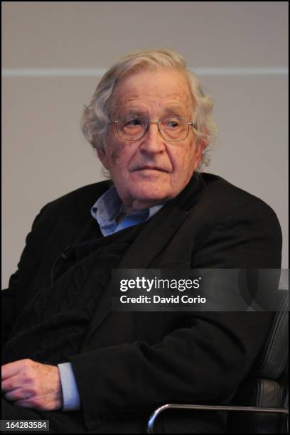 American linguist and philosopher Noam Chomsky in conversation at the British Library, London, UK on 19th March 2013.