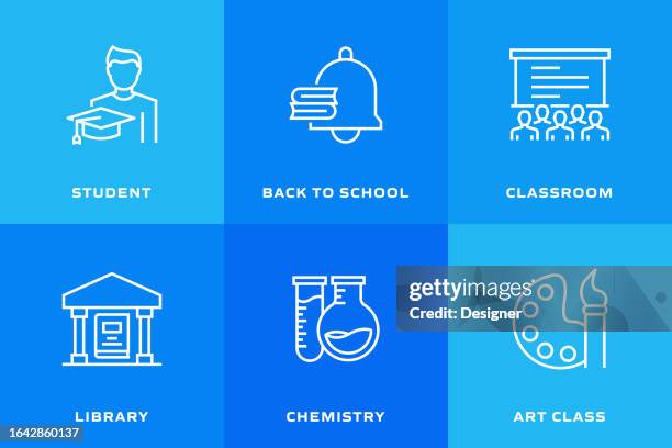 education and school related vector thin line icons. outline symbol collection - kids certificate template stock illustrations