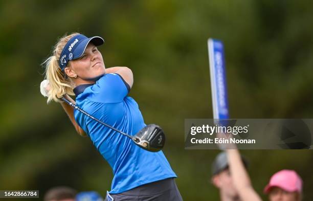 Clare , Ireland - 3 September 2023; Lisa Petterson of Sweden watches her drive from the 18th hole during day four of the KPMG Women's Irish Open Golf...