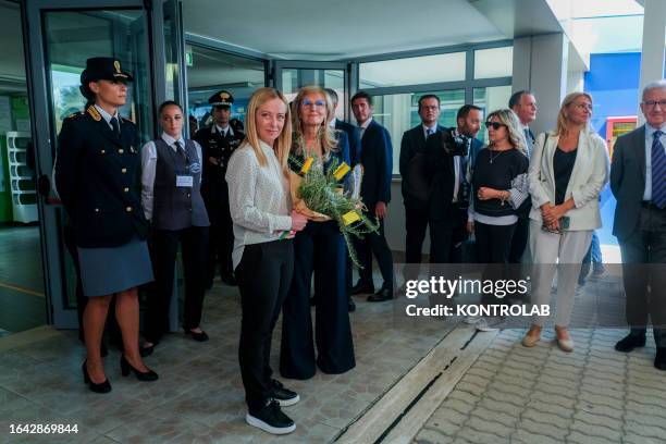 Italian Prime Minister Giorgia Meloni arriving in Caivano, where she visited to witness the government's preemption after a serious incident in...