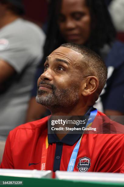 Grant Hill of the USA Men's Senior National Team looks on during the game against Lithuania in the third round as part of the 2023 FIBA World Cup on...