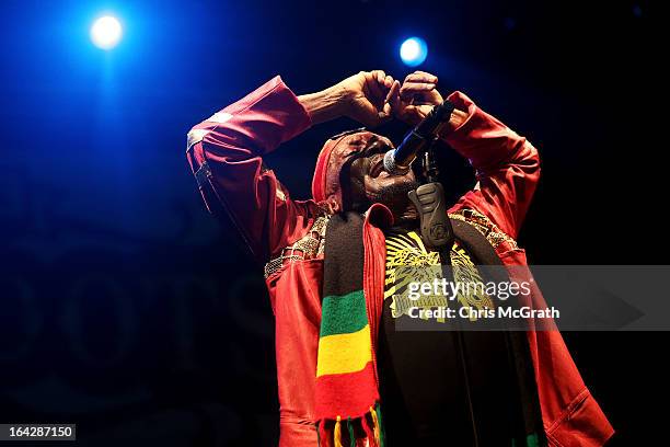 Grammy award winning Reggae artist Jimmy Cliff performs on stage during the Timbre Rock & Roots Festival 2013 on March 22, 2013 in Singapore.