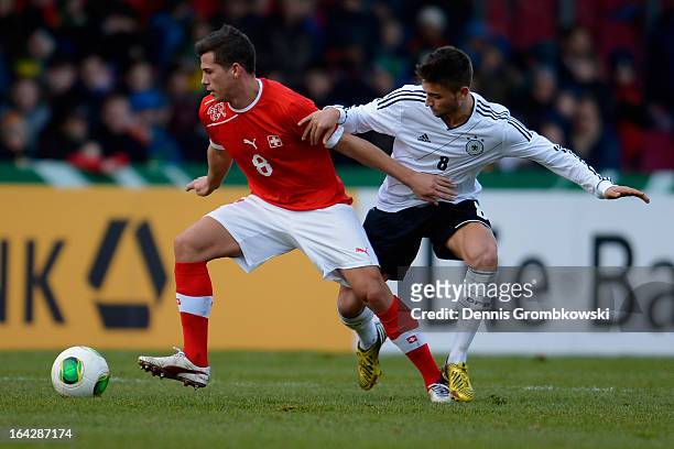 Remo Freuler of Switzerland and Moritz Leitner of Germany battle for the ball during the International Friendly match between U20 Germany and U20...