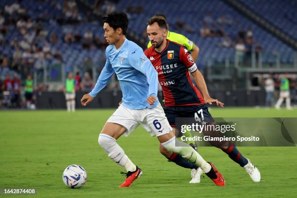 Daichi Kamada of SS Lazio in action during the Serie A TIM match between SS Lazio and Genoa CFC at Stadio Olimpico on August 27, 2023 in Rome, Italy.