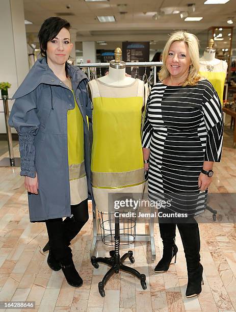 Designer Michelle Franklin and Sr. VP and General Merchandise Manager MaryAnn Morin pose with Michelle's Project Runway Lord & Taylor challenge...