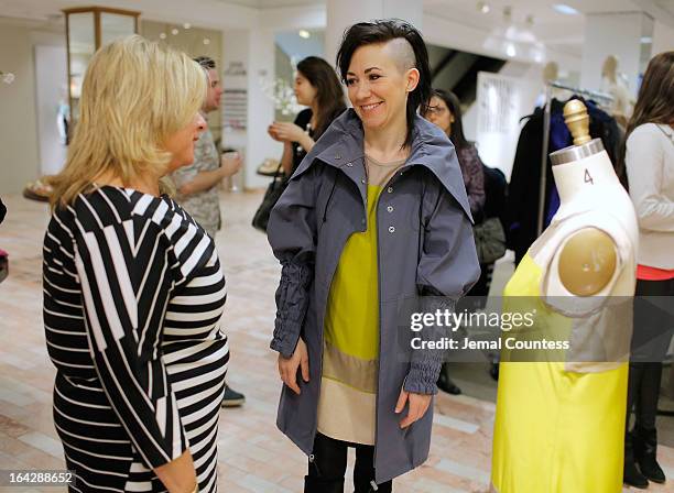 Sr. VP and General Merchandise Manager MaryAnn Morin and designer Michelle Franklin with Michelle's Project Runway Lord & Taylor challenge winning...