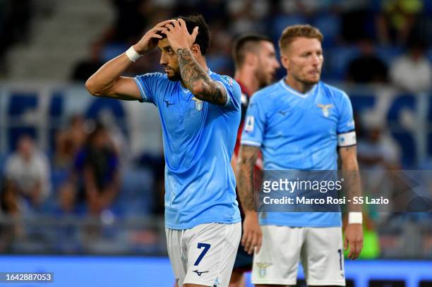 Felipe Anderson of SS Lazio reacts during the Serie A TIM match between SS Lazio and Genoa CFC at Stadio Olimpico on August 27, 2023 in Rome, Italy.