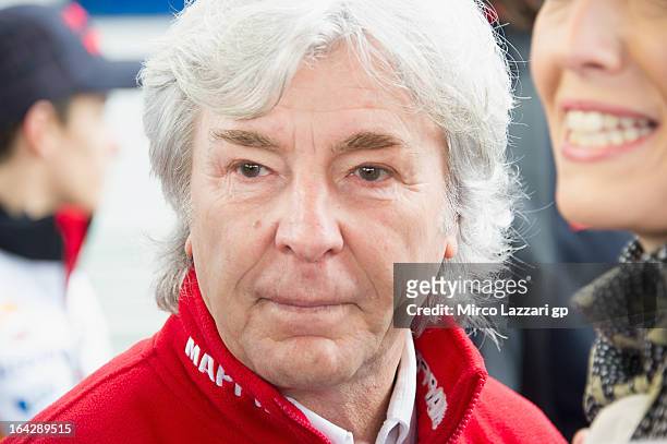Angel Nieto of Spain looks on during the Mediaset Espana Presentation during the MotoGP Tests In Jerez - Day 1 at Circuito de Jerez on March 22, 2013...