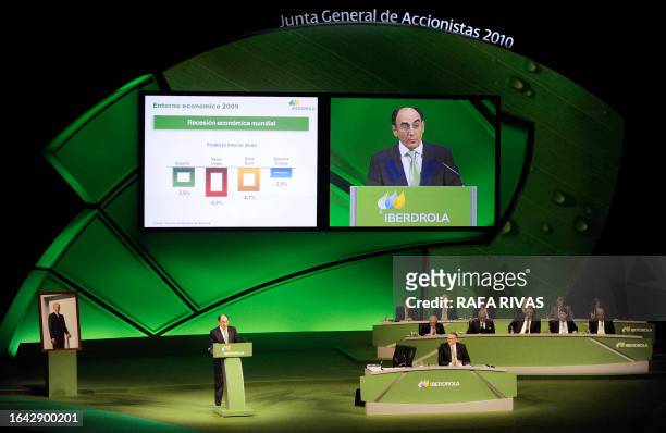 The president of the Spanish power company Iberdrola, Jose Ignacio Sanchez Galan addresses shareholders during Iberdrola's shareholders general...