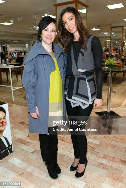 Designer Michelle Franklin and Justina Kalaj of Lord & Taylor during an in-store visit at the Lord & Taylor Flagship store on March 22, 2013 in New...