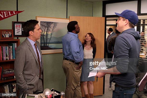 Promos" Episode 918 -- Pictured: Ed Helms as Andy Bernard, Craig Robinson as Darryl Philbin, Ellie Kemper as Erin Hannon --