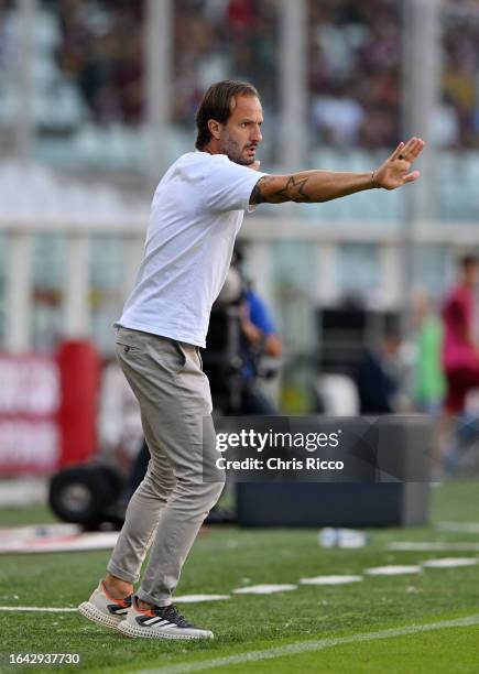 Alberto Gilardino, Manager of Genoa CFC issues instructions during the Serie A TIM match between Torino FC and Genoa CFC at Stadio Olimpico di Torino...