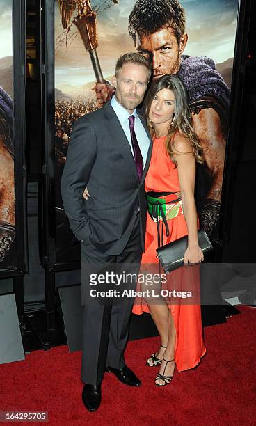 Actor Ditch Davey and Sophia Dunn arrive for The Los Angeles Premiere of Showtime's "Spartacus: War Of The Damned" held at Regal Cinemas L.A. Live...