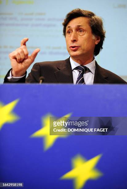 France Television President Patrick de Carolis holds a press conference on April 15 on the new TV chanel EuroMed-news at the EU Commission...