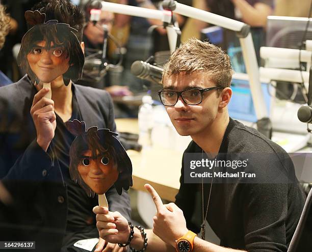 Siva Kaneswaran and Nathan Sykes of The Wanted attend The Ryan Seacrest Foundation West Coast debut of new multi-media broadcast center "Seacrest...